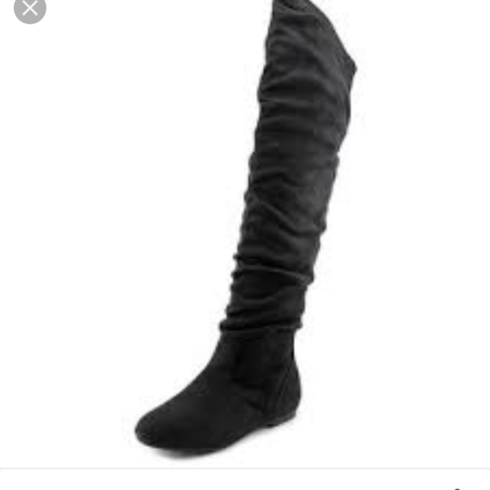 Over the knee low heel black boots