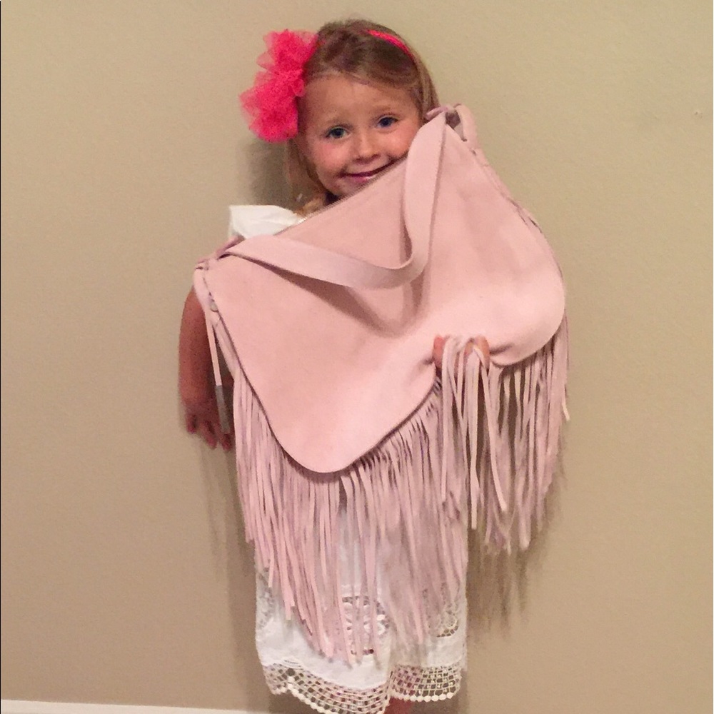 D2 pale pink genuine leather fringe bag