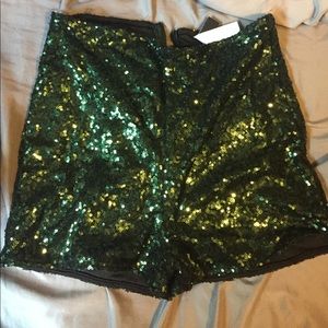 High waisted emerald green sequin shorts