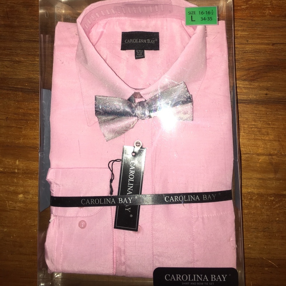 NWT MEN's Pink shirt & Bow Tie Set