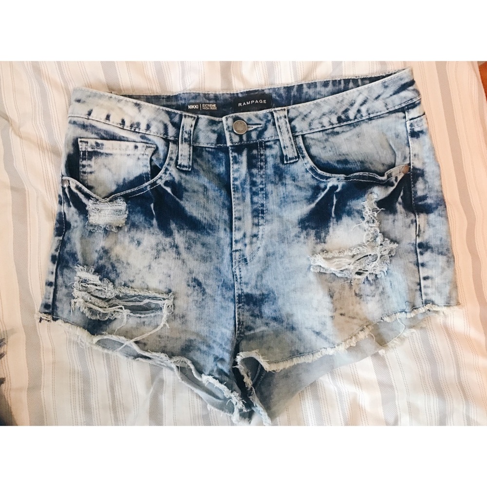 Distressed denim shorts