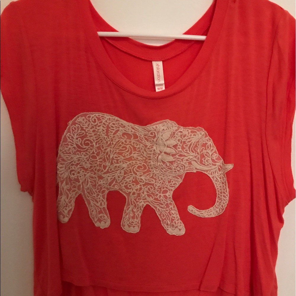 Coral colored cropped top from Target w elephant