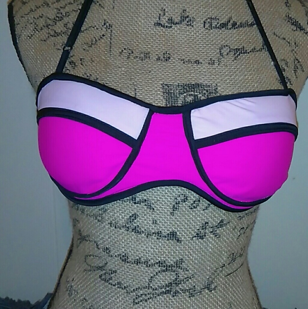 Pink and black bikini top