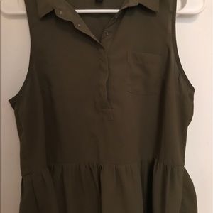Olive green tank top with pleats on the bottom