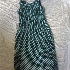 Blue patterned dress from Lands End. Worn 2x