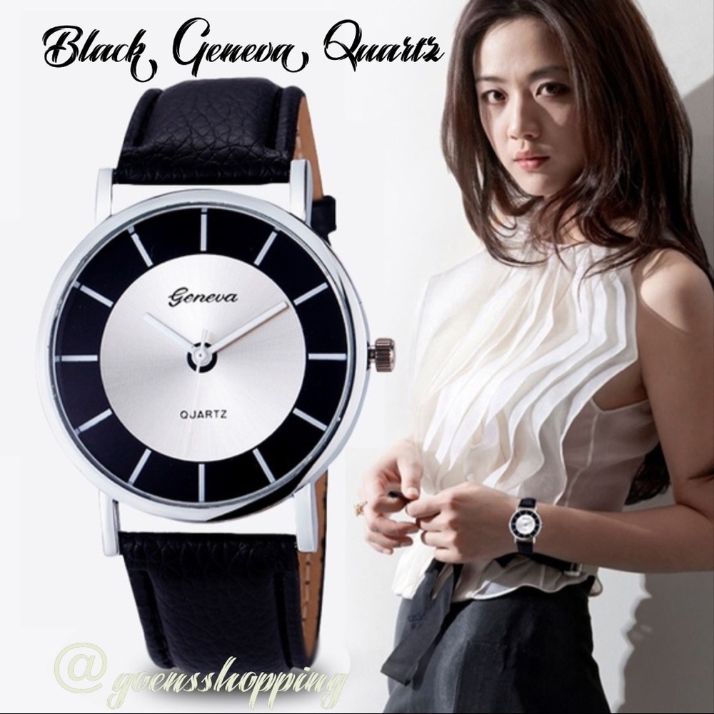 Black Analog Quartz Retro Dial Leather Band Watch
