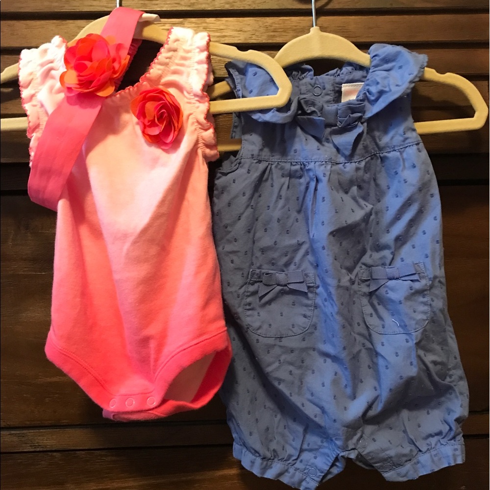 0-3 month baby girl onesies and headband