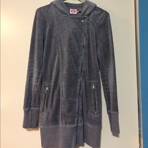 Juicy Couture Long Gray Velour Hooded Sweatshirt
