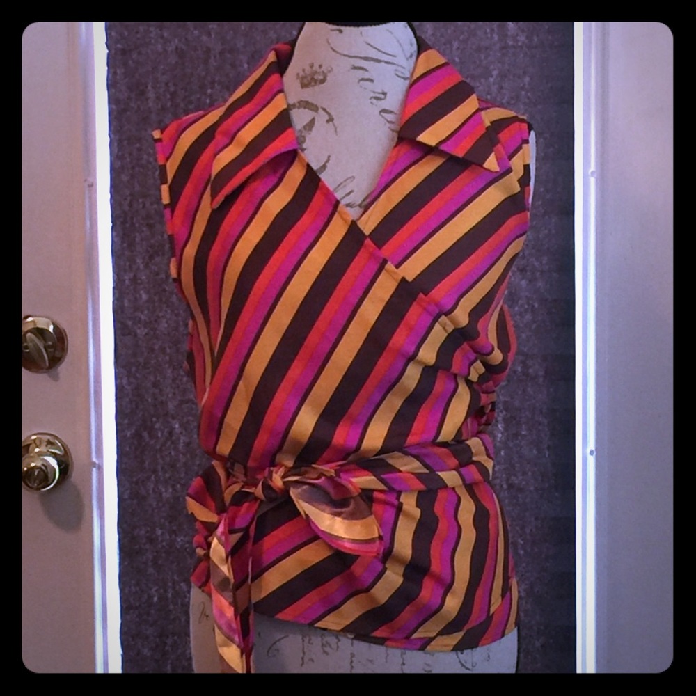 Ashley Stewart: Retro Wrap Top Pink|Brown|Orange