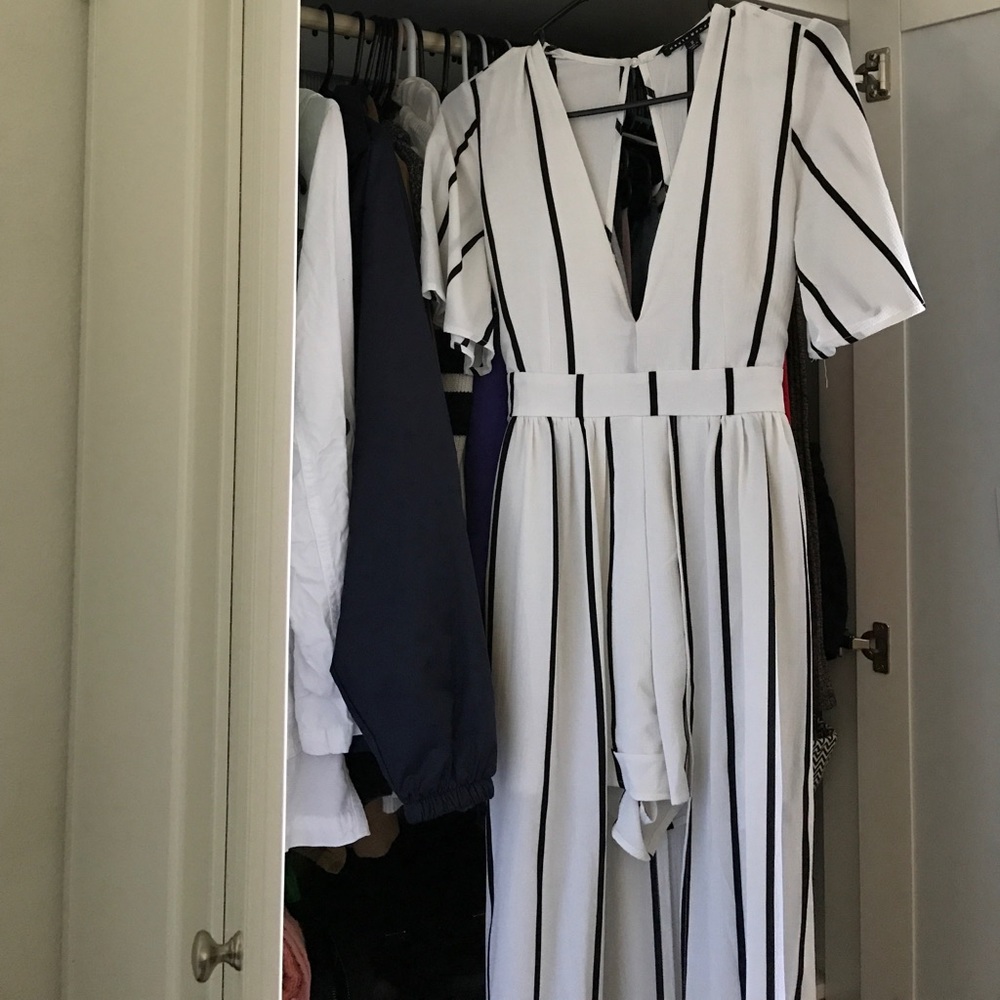 White and black striped romper