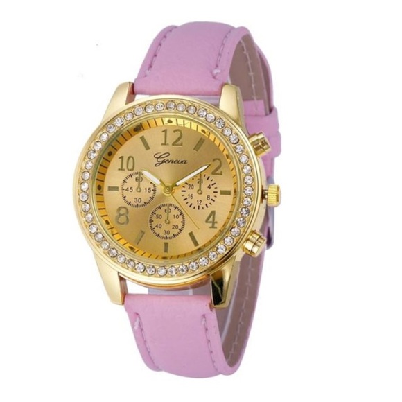 Women’s Pink Faux Chronographic Crystal Watch - Picture 1 of 3