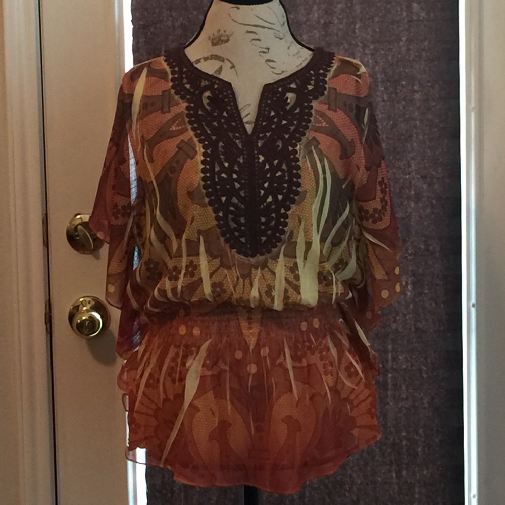 Cato: Brown|Orange Top Sz L NWOT