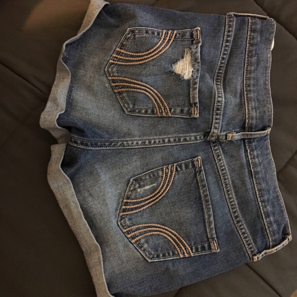 Hollister High Rise Medium Wash Distressed Shorts