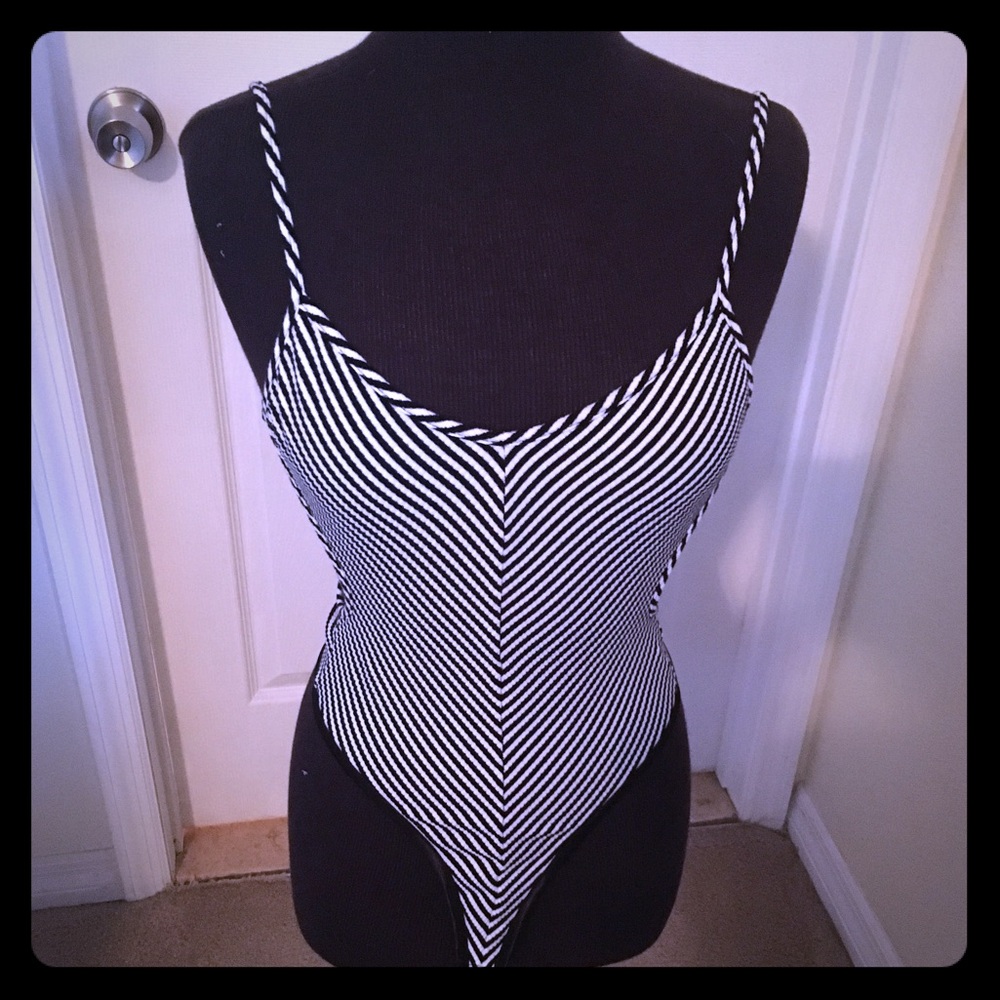 Black and white striped body suit