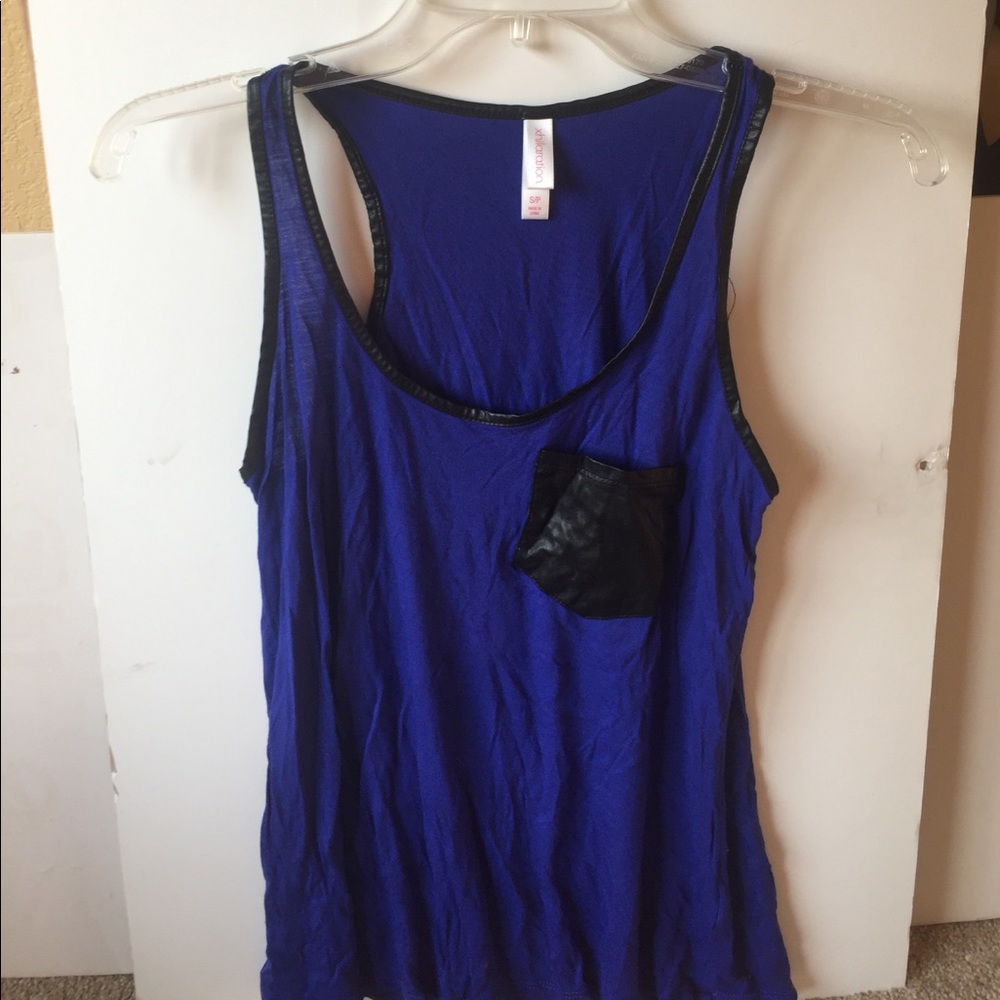 Royal blue tank with leather trim