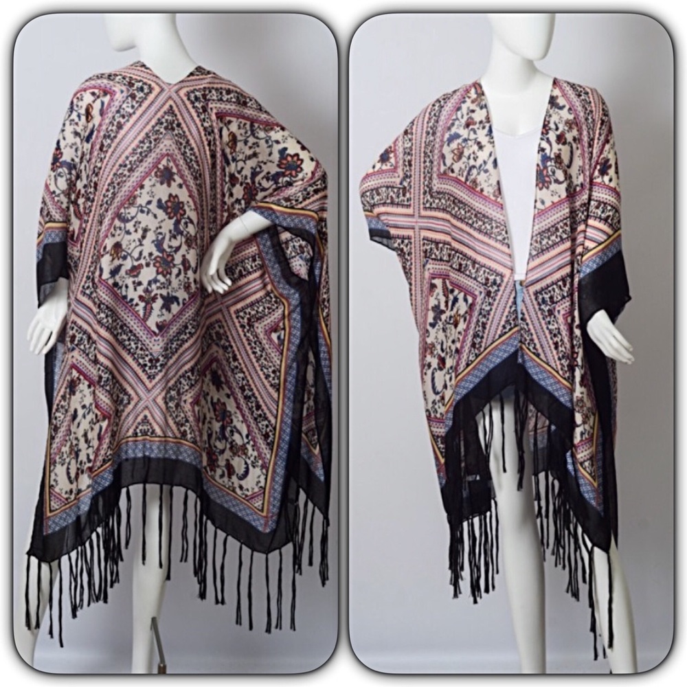 🔴1 LEFT🔴Bohemian Tassel Kimono Wrap Coverup O/S - Picture 4 of 5