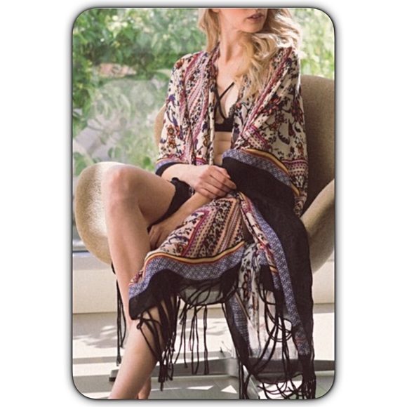 🔴1 LEFT🔴Bohemian Tassel Kimono Wrap Coverup O/S - Picture 3 of 5