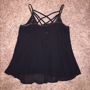 Beaded black tank with cage detail on back