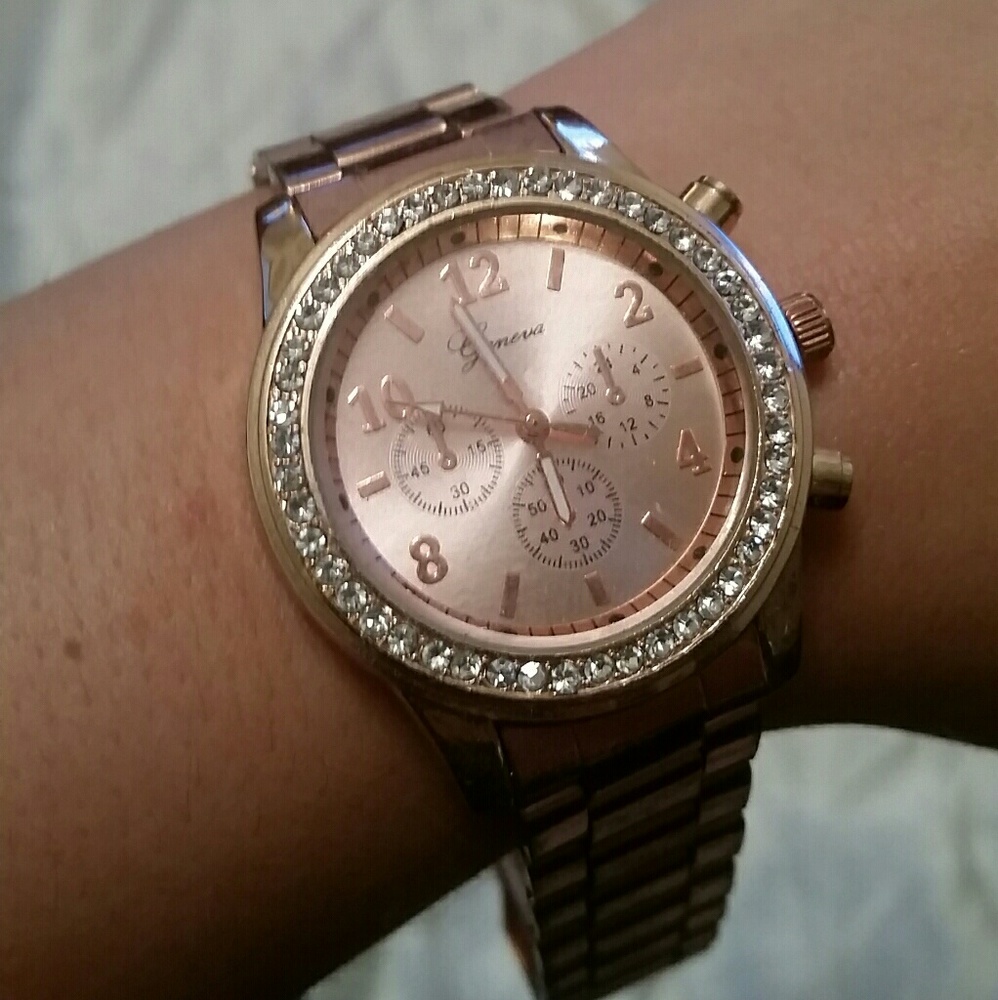 Geneva Rose Gold & CZ watch