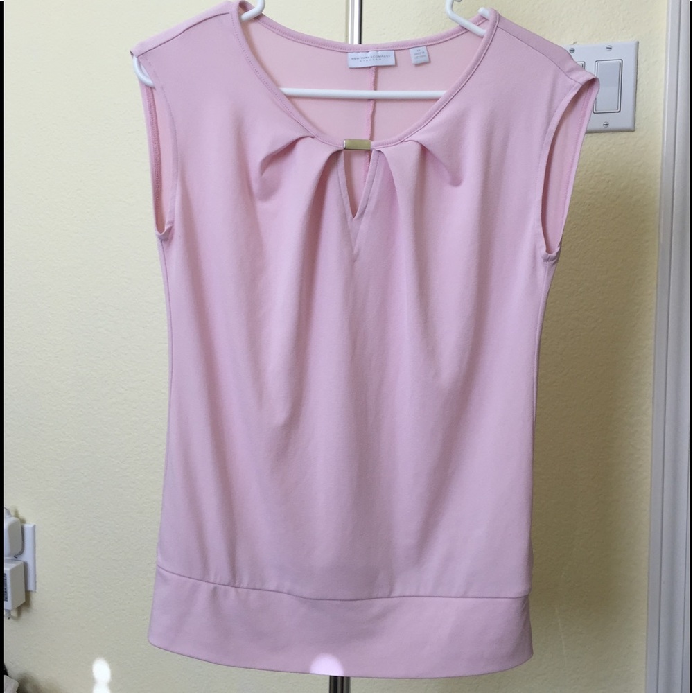 New York & Company Pink Stretchy Blouse w/ Keyhole