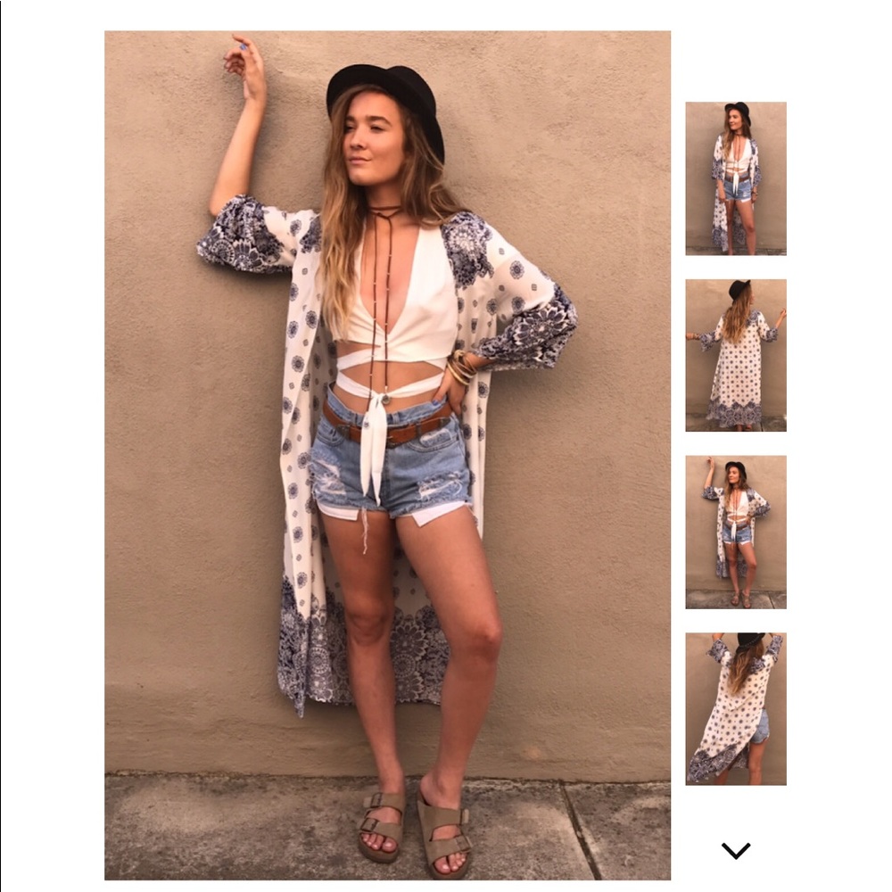 LAST 1️⃣ Pandora White/Navy Kimono Style Duster - Picture 2 of 6