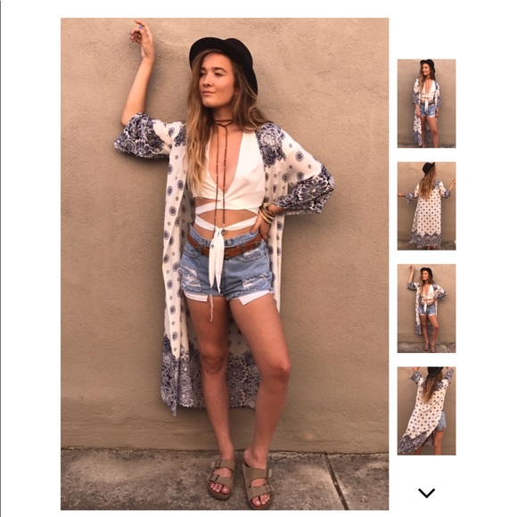 LAST 1️⃣ Pandora White/Navy Kimono Style Duster - Picture 2 of 6
