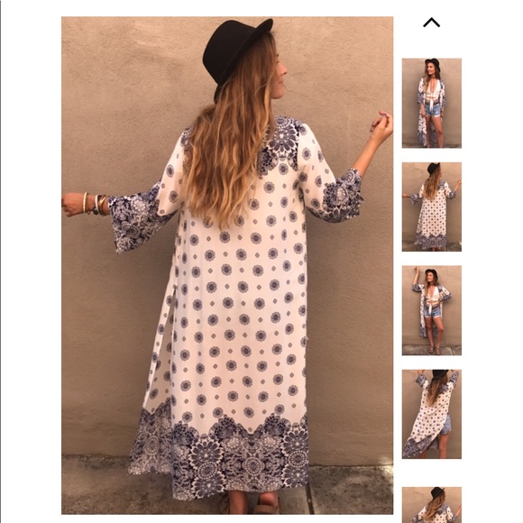 LAST 1️⃣ Pandora White/Navy Kimono Style Duster - Picture 5 of 6