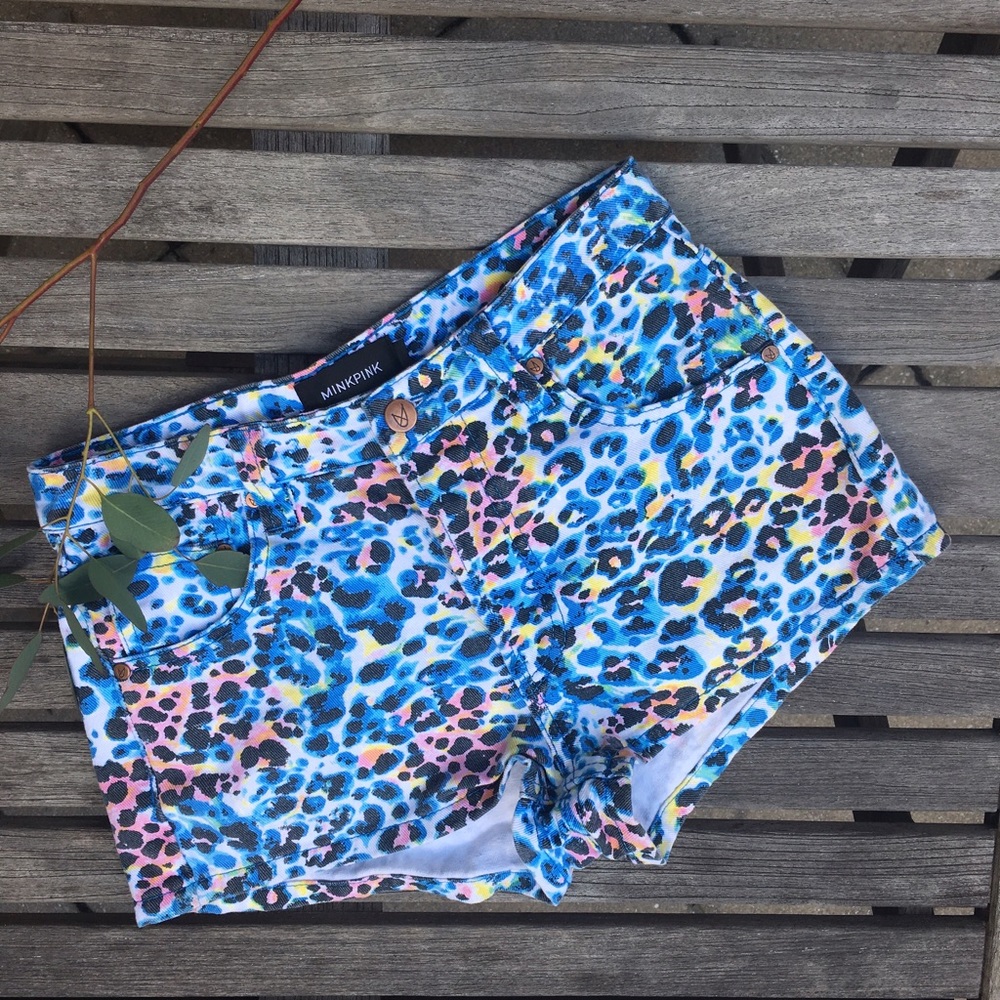 ⚡️SALE⚡️MINKPINK Rainbow Leopard Denim Shorts