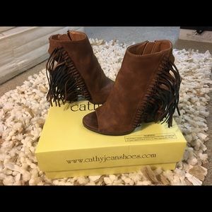 Cathy Jean Open Toe Fringe Booties