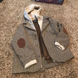 Brown Tweed Blazer w/Hoodie & Elbow Patches