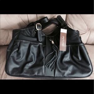 **SOLD***Petote black leather dog carrier purse.