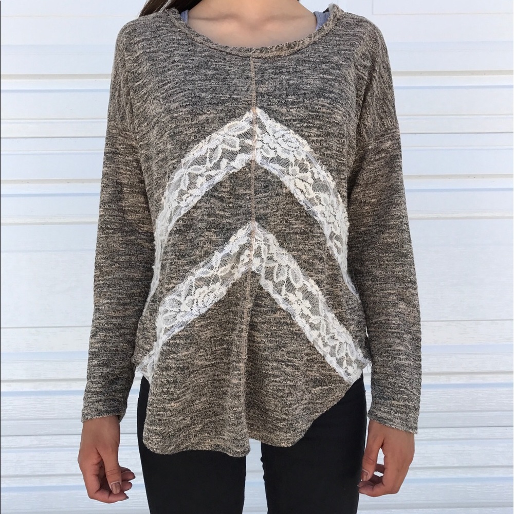 Taupe Lace Chevron Pattern Top