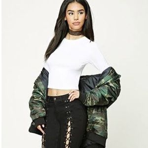 New Forever 21 Long Sleeve White Crop Top