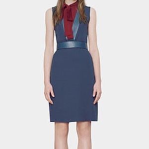 GUCCI DRESS WITH LEATHER DETAIL - navy/red