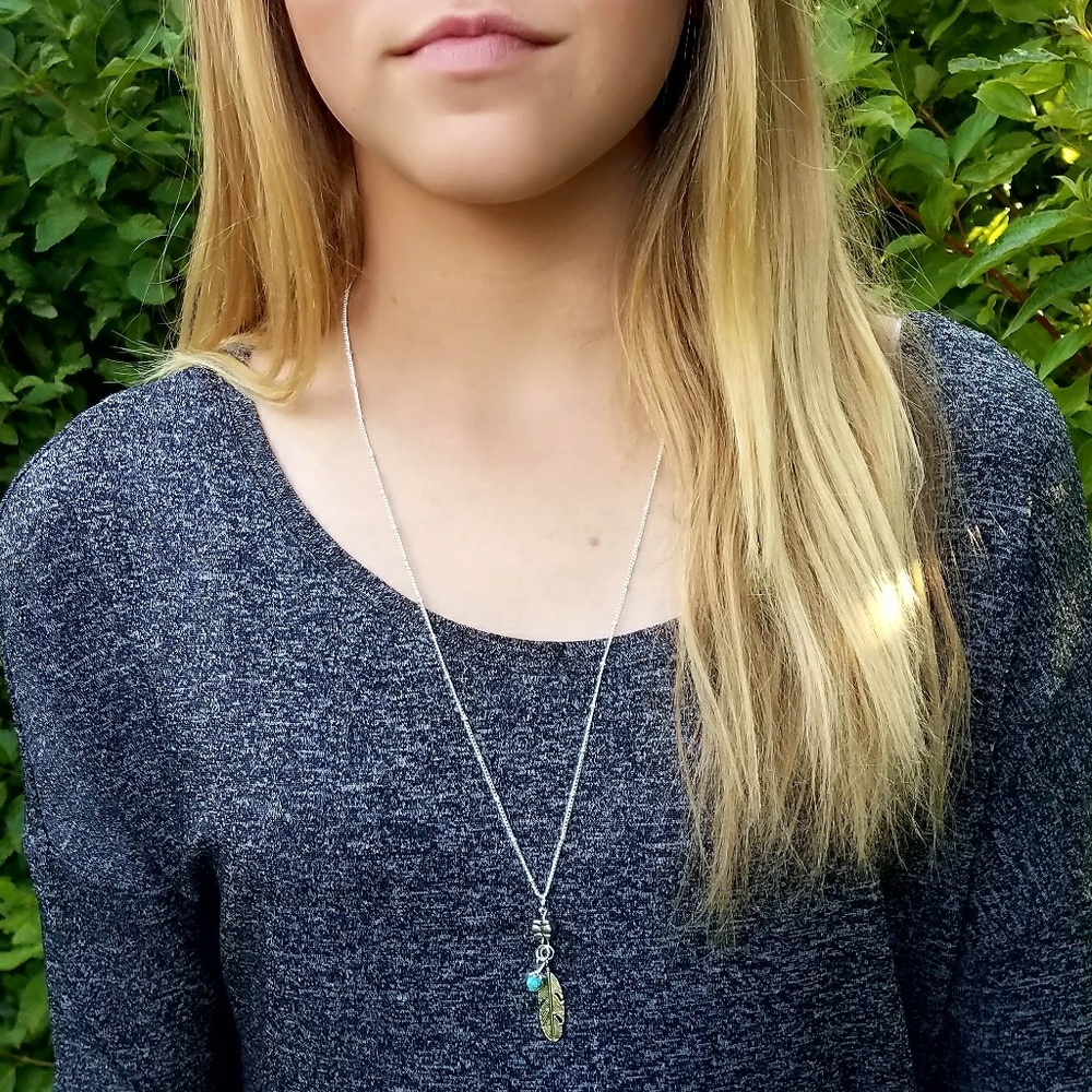 Swarovski Crystal Leaf Turquoise Boho Necklace