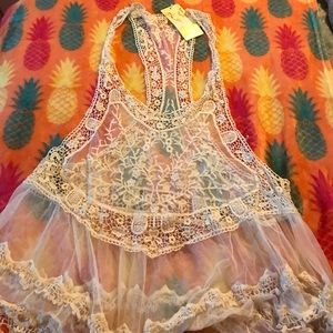 Sexy lace mesh patchwork swim cover up