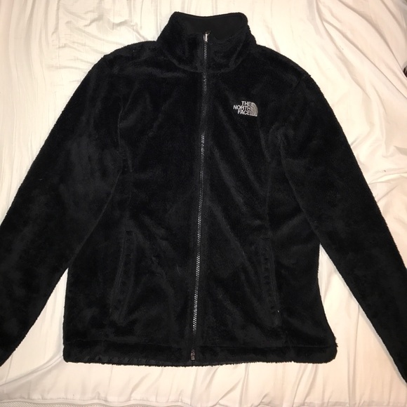 Barley Used Black Furry Women's North Face Zip Up - Picture 1 of 4