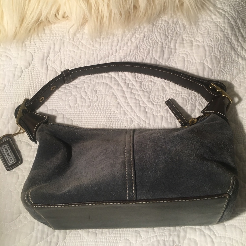 COACH: Hobo bag suede leather blue brown