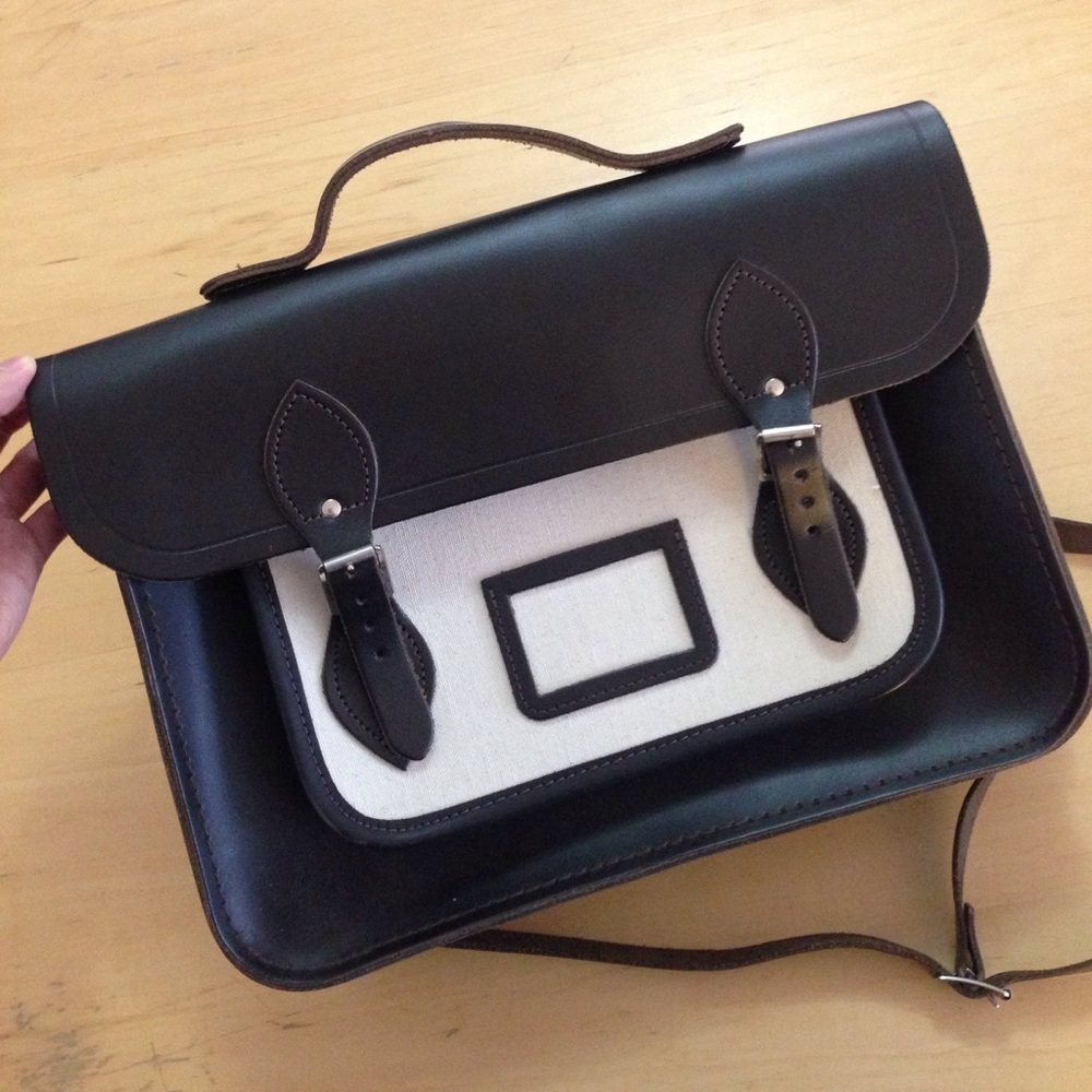 Cambridge Satchel cream canvas dark brown leather - Picture 1 of 7