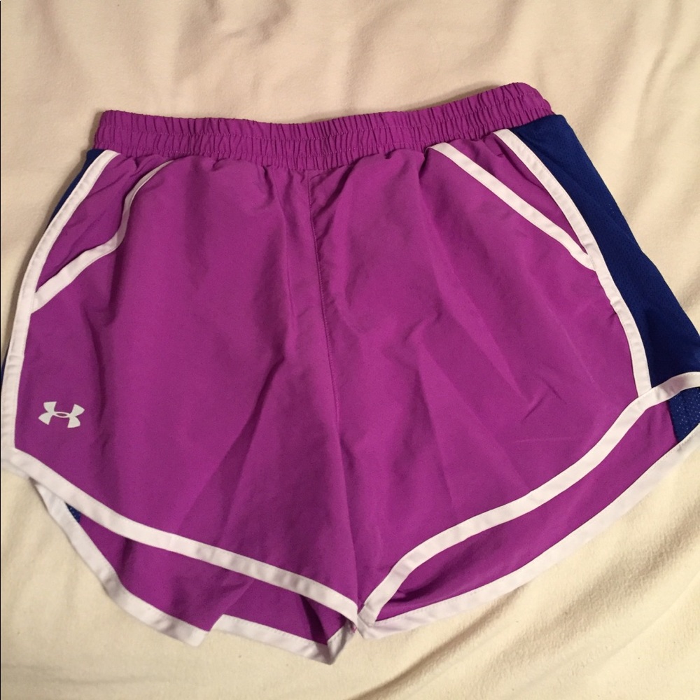 Purple and Navy Blue Under Amour running shorts