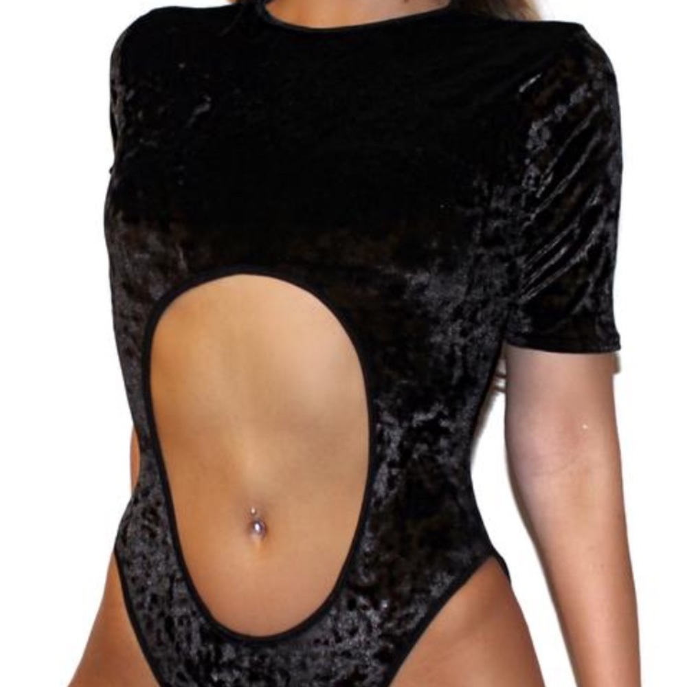 Black crushed velvet ocean moon body suit