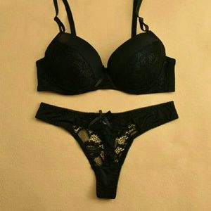 Sexy Thong Lace Push Up Bra Set Lingerie Women Underwear Sets Intimates Embroidery Floral Black White Bra Brief Sets