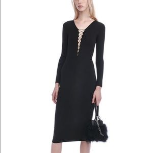 NEW ALEXANDER WANG Lace-UP Midi Long Sleeve Dress