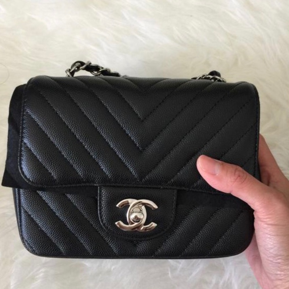 Chanel Mini Square Chevron Caviar