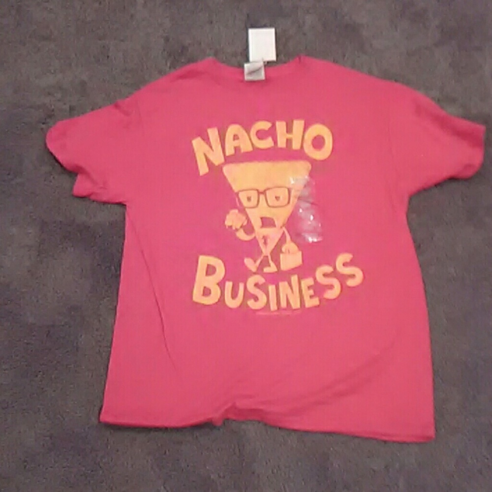 Red Nacho Business T Shirt with Orange Lettering
