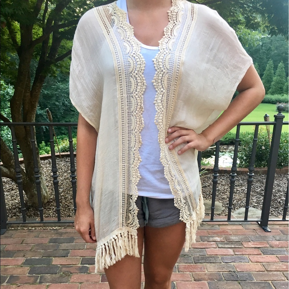 Linen Fringe Cream Cardigan