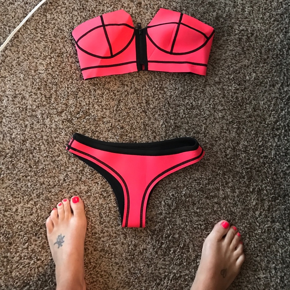 N L P neon Pink swim suit