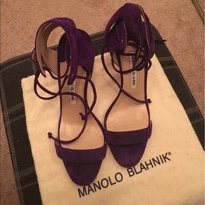 Manolo Blahnik Purple Suede Sandals.