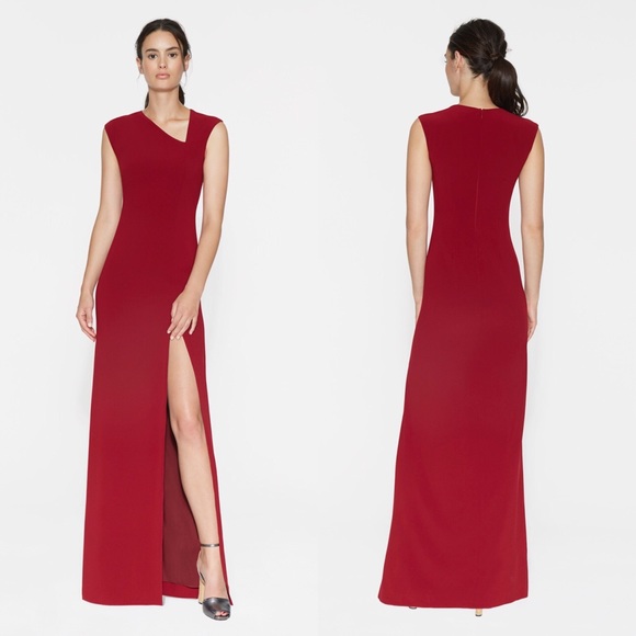 Halston Heritage Crepe Gown with Slit in Dahlia - Picture 3 of 4