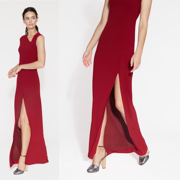 Halston Heritage Crepe Gown with Slit in Dahlia - Picture 4 of 4